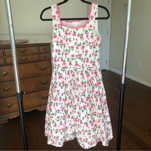 Frilly pleated scoop rose print talbots midi dress